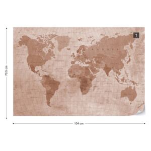 Fototapet - World Map Textured Sepia Tapet nețesute - 104x70,5 cm