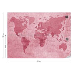 Fototapet - World Map Textured Red Papírová tapeta - 254x184 cm