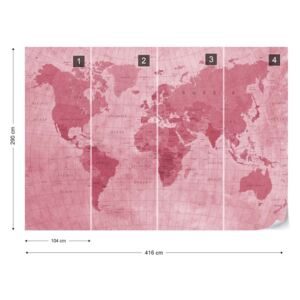 Fototapet - World Map Textured Red Tapet nețesute - 416x290 cm
