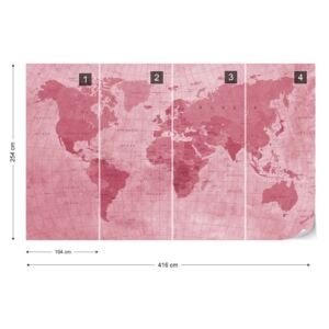 Fototapet - World Map Textured Red Tapet nețesute - 416x254 cm