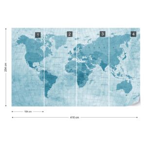 Fototapet - World Map Textured Blue Tapet nețesute - 416x254 cm