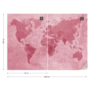 Fototapet - World Map Textured Red Tapet nețesute - 208x146 cm