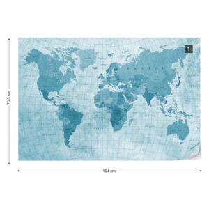 Fototapet - World Map Textured Blue Tapet nețesute - 104x70,5 cm
