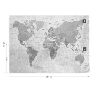 Fototapet - World Map Textured Monochrome Samolepící textilní tapeta - 254x184 cm