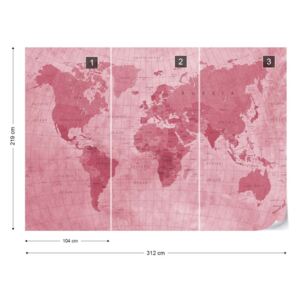 Fototapet - World Map Textured Red Tapet nețesute - 312x219 cm