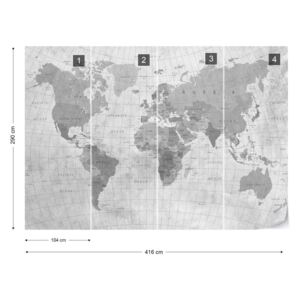Fototapet - World Map Textured Monochrome Tapet nețesute - 416x290 cm