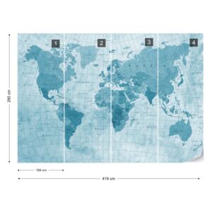 Fototapet - World Map Textured Blue Tapet nețesute - 416x290 cm