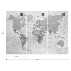 Fototapet - World Map Textured Monochrome Tapet nețesute - 312x219 cm