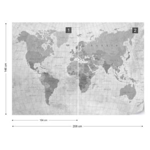Fototapet - World Map Textured Monochrome Tapet nețesute - 208x146 cm