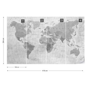 Fototapet - World Map Textured Monochrome Tapet nețesute - 416x254 cm
