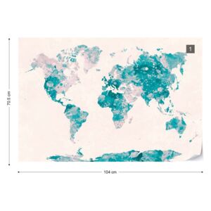 Fototapet - Watercolour World Map Turquoise & Pink Tapet nețesute - 104x70,5 cm