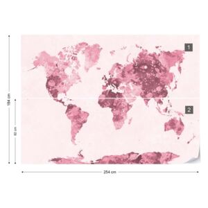 Fototapet - Watercolour World Map Red Papírová tapeta - 254x184 cm