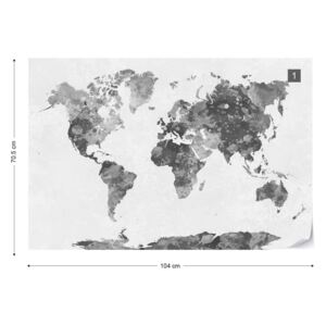 Fototapet - Watercolour World Map Monochrome Tapet nețesute - 104x70,5 cm