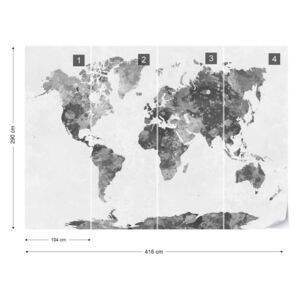 Fototapet - Watercolour World Map Monochrome Tapet nețesute - 416x290 cm