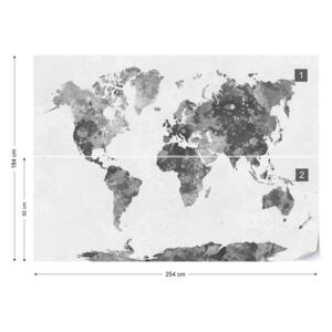 Fototapet - Watercolour World Map Monochrome Tapet nețesute - 254x184 cm