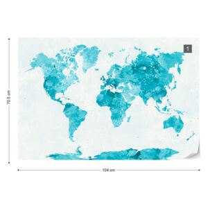 Fototapet - Watercolour World Map Turquoise Tapet nețesute - 104x70,5 cm