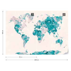 Fototapet - Watercolour World Map Turquoise & Pink Tapet nețesute - 208x146 cm