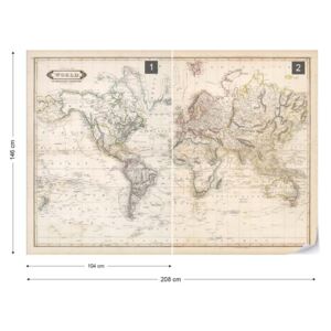 Fototapet - Vintage World Map Sepia Tapet nețesute - 208x146 cm