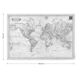 Fototapet - Vintage World Map Monochrome Tapet nețesute - 152,5x104 cm