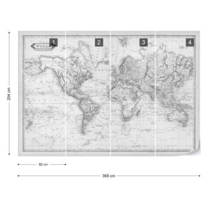 Fototapet - Vintage World Map Monochrome Papírová tapeta - 368x254 cm