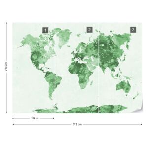 Fototapet - Watercolour World Map Light Green Tapet nețesute - 312x219 cm