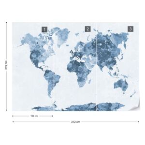 Fototapet - Watercolour World Map Grey Tapet nețesute - 312x219 cm