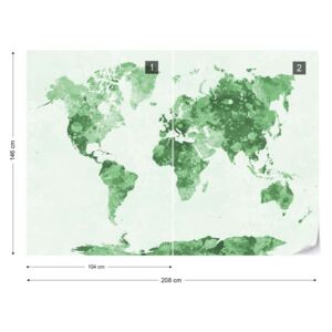 Fototapet - Watercolour World Map Light Green Tapet nețesute - 208x146 cm