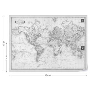 Fototapet - Vintage World Map Monochrome Samolepící textilní tapeta - 254x184 cm
