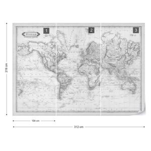 Fototapet - Vintage World Map Monochrome Tapet nețesute - 312x219 cm