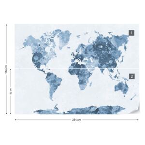 Fototapet - Watercolour World Map Grey Papírová tapeta - 254x184 cm
