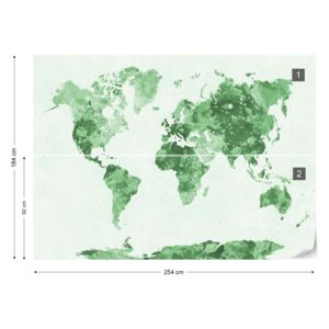 Fototapet - Watercolour World Map Light Green Papírová tapeta - 254x184 cm