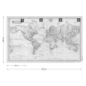 Fototapet - Vintage World Map Monochrome Tapet nețesute - 416x254 cm