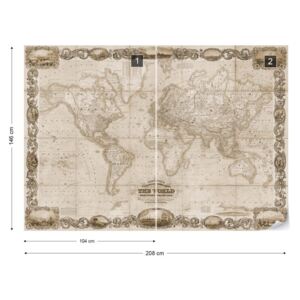 Fototapet - Vintage World Map II Sepia Tapet nețesute - 208x146 cm