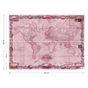 Fototapet - Vintage World Map II Red Papírová tapeta - 254x184 cm