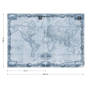 Fototapet - Vintage World Map II Blue Tapet nețesute - 208x146 cm