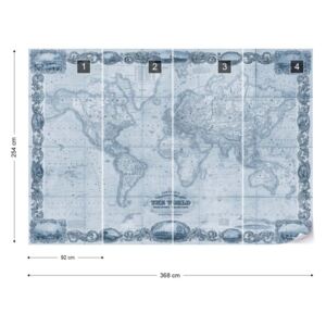 Fototapet - Vintage World Map II Blue Samolepící textilní tapeta - 368x254 cm