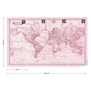 Fototapet - Vintage World Map Pink Tapet nețesute - 416x254 cm