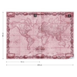 Fototapet - Vintage World Map II Red Tapet nețesute - 208x146 cm