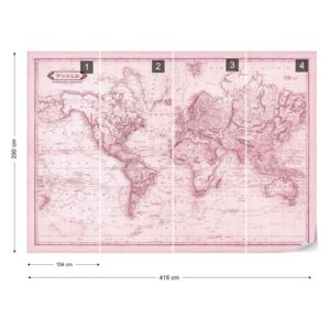 Fototapet - Vintage World Map Pink Tapet nețesute - 416x290 cm