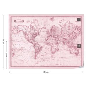 Fototapet - Vintage World Map Pink Papírová tapeta - 254x184 cm