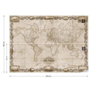Fototapet - Vintage World Map II Sepia Tapet nețesute - 254x184 cm