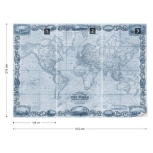 Fototapet - Vintage World Map II Blue Tapet nețesute - 312x219 cm