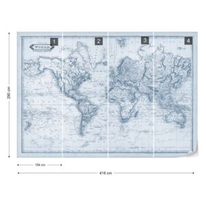 Fototapet - Vintage World Map Blue Tapet nețesute - 416x290 cm