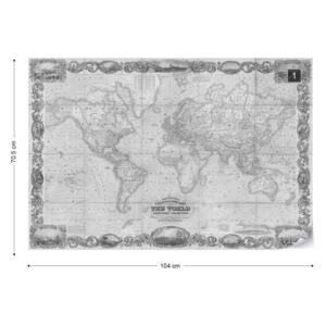 Fototapet - Vintage World Map II Monochrome Tapet nețesute - 104x70,5 cm