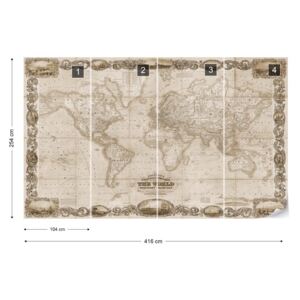 Fototapet - Vintage World Map II Sepia Tapet nețesute - 416x254 cm