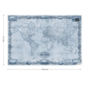 Fototapet - Vintage World Map II Blue Tapet nețesute - 152,5x104 cm