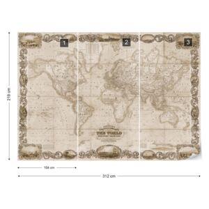Fototapet - Vintage World Map II Sepia Tapet nețesute - 312x219 cm