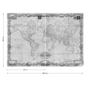 Fototapet - Vintage World Map II Monochrome Tapet nețesute - 208x146 cm