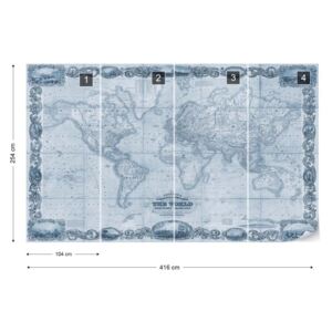 Fototapet - Vintage World Map II Blue Tapet nețesute - 416x254 cm