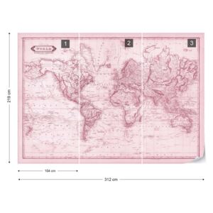 Fototapet - Vintage World Map Pink Tapet nețesute - 312x219 cm